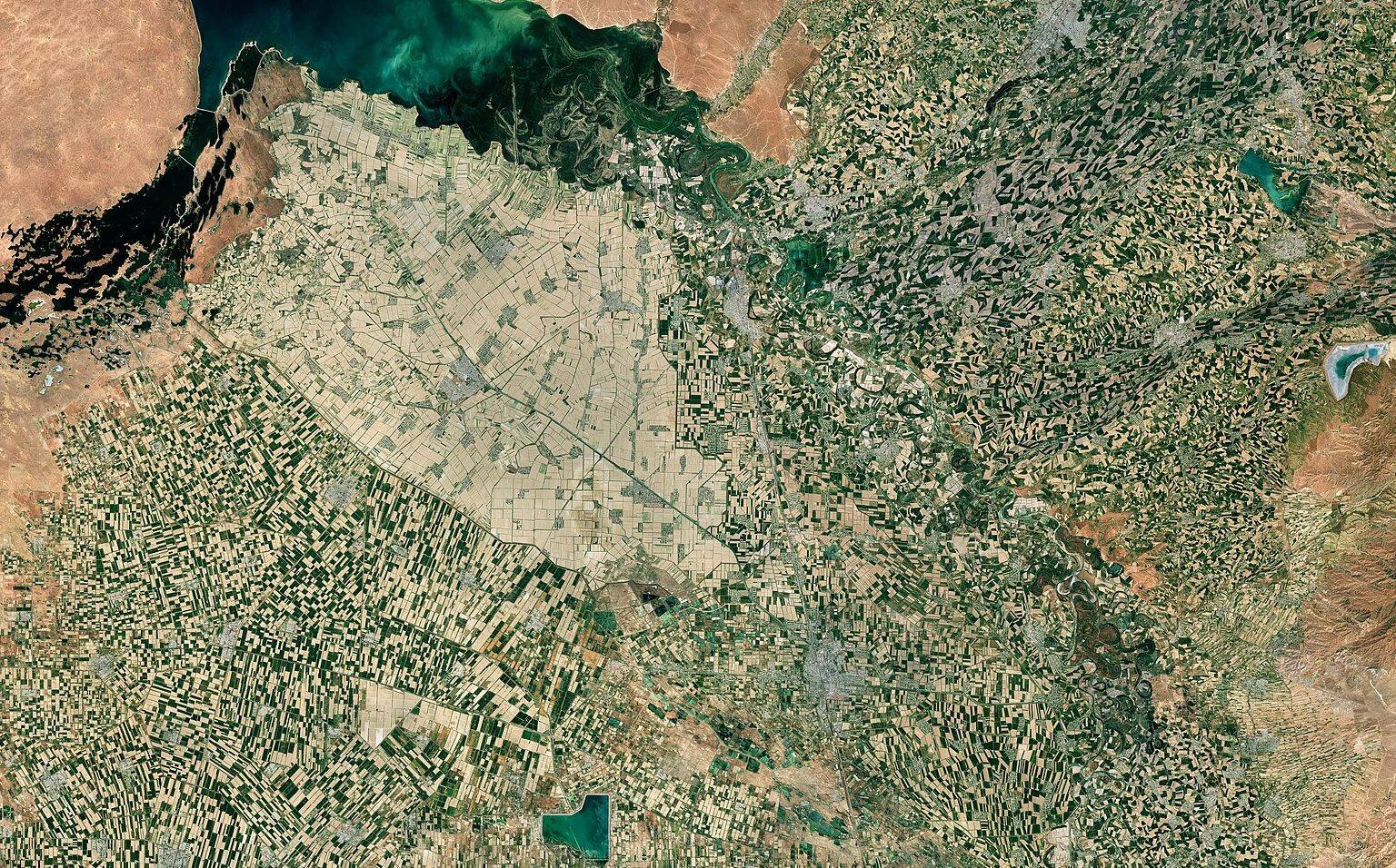 Copernicus Sentinel-2 satellite view of Uzbekistan's irrigated fields